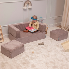 KiddyMoon Canapé en Mousse pour Enfants avec Balles Pour chambre d'enfant Léger Modulable Confortable Housse Amovible Parfait pour Jouer Lire et Se Détendre, beige foncé: beige pastel/blanc/perle, Canapé + 100 Balles