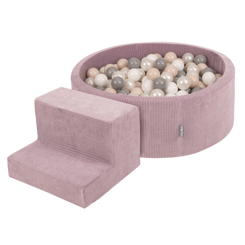 KiddyMoon Parcours Motricité En Mousse Avec Balles Enfants Favorise Créativité, Violet : beige pastel/blanc/perle/gris, Piscine (200 Balles)+ Marches