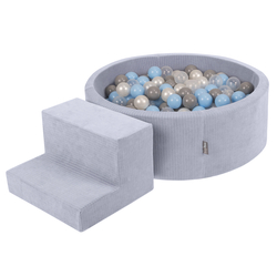 KiddyMoon Parcours Motricité En Mousse Avec Balles Enfants Favorise Créativité, Gris foncé : perle/gris/transparent/babyblue, Piscine (100 Balles) + Marches