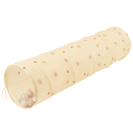 Tunnel Pliable pour Enfants Tunnel De Jeu avec Balles Jouet De Pliable Pop-Up pour Bébé Idéal pour Jouer À L'intérieur Et À L'extérieur, beige clair: beige pastel/blanc/perle, 200 Balles