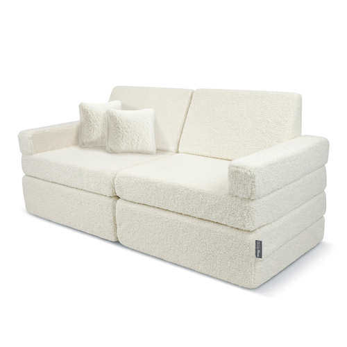 KiddyMoon Canapé Enfant en Mousse et Housse Teddy, Modulaire et Pliable, avec 2 Coussins, pour Jouer, Lire et se Détendre, crème, Canapés avec 2 Oreillers