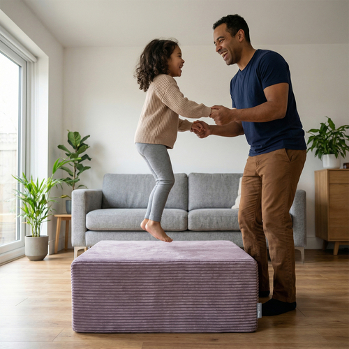KiddyMoon Coussin Sauteur Enfant Mini Trampoline Interieur Rembourrage A Ressorts Housse Amovible En Tissu Cotele Deux Poignees Des 3 Ans, Violet, Mini Trampoline