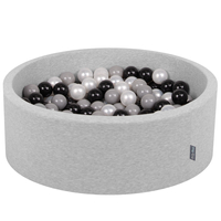 KiddyMoon Piscine à Balles ∅ 7Cm pour Bébé Rond Fabriqué En UE, gris clair:noir/gris/perle, 90x30cm/200 Balles