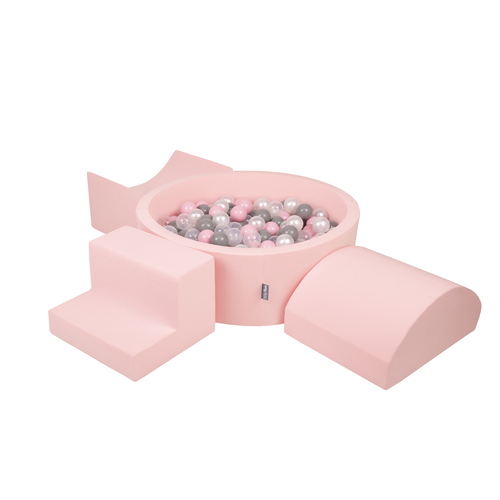 KiddyMoon Aire De Jeux en Mousse avec Rond Piscine à Balles pour Enfants, rose:perle/gris/transparent/rose poudré, Piscine (300 Balles) + Version 6