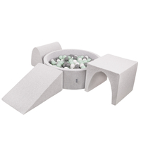 KiddyMoon Aire De Jeux en Mousse avec Rond Piscine à Balles pour Enfants, gris clair: blanc/gris/menthe, Piscine (300 Balles) + Version 2