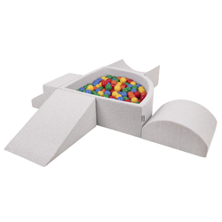 KiddyMoon Aire De Jeux en Mousse avec Quart Angulaire Piscine À Balles pour Bébé, gris clair: jaune/vert/bleu/rouge/orange, Piscine (200 Balles) + Version 5