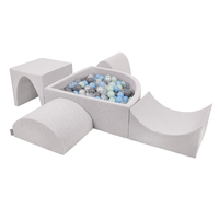 KiddyMoon Aire De Jeux en Mousse avec Quart Angulaire Piscine À Balles pour Bébé, gris clair: perle/gris/transparent/babyblue/menthe, Piscine (300 Balles) + Version 1