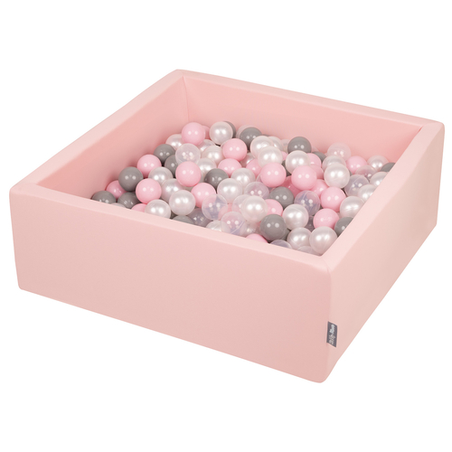 KiddyMoon Piscine à Balles ∅ 7Cm pour Bébé Carré Fabriqué En UE, rose : perle/gris/transparent/rose poudré, 90x30cm/300 balles