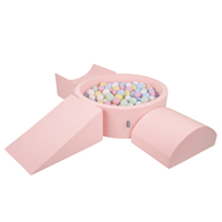 KiddyMoon Aire De Jeux en Mousse avec Rond Piscine à Balles pour Enfants, rose: bleu pastel/jaune pastel/blanc/menthe/rose poudré, Piscine (300 Balles) + Version 4