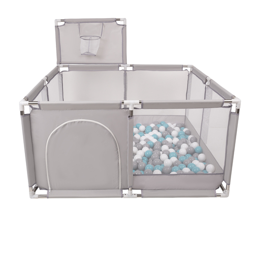parc bébé avec balles plastiques aire de jeu pliable basket, Gris:gris/blanc/turquoise, 200 balles