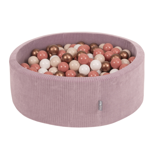 KiddyMoon Piscine À Balles pour Enfants Mousse Côtelé Pour Motricité Bébé, Violet : beige pastel/blanc/cuivre/saumon, 90x30cm/300 Balles