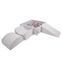 KiddyMoon Aire De Jeux en Mousse avec Carré Piscine À Balles pour Enfants, gris clair: perle/gris/transparent/rose poudré, Piscine (200 Balles) + Version 4