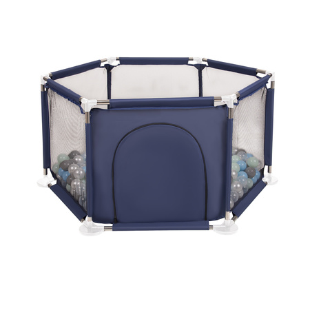 parc bébé hexagonal pliable avec balles plastiques, Bleu:perle/gris/transparent/babyblue/menthe, 400 balles