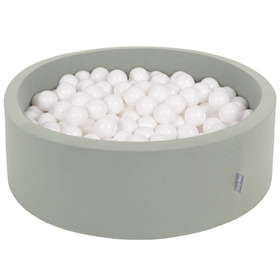 KiddyMoon Piscine à Balles ∅ 7Cm pour Bébé Rond Fabriqué En UE, sauge : blanc, 90x30cm/300 balles