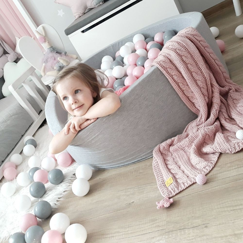 KiddyMoon Piscine à Balles ∅ 7Cm pour Bébé Rond Fabriqué En UE, gris clair:blanc/gris/rose poudré, 90x30cm/300 Balles
