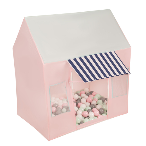 Tente de Jeu Pour Enfants De Magasin De Glaces Forme De Pavillon Pliable En Matériau Respirant Et Résistant Idéal Pour Stimuler La Créativité Intérieur Et Extérieur, rose-menthe: blanc/gris/menthe/rose poudré, 100 Balles