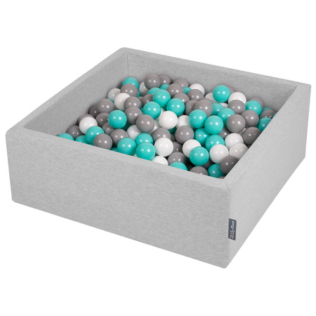 KiddyMoon Piscine à Balles ∅ 7Cm pour Bébé Carré Fabriqué En UE, gris clair: blanc/gris/turquoise clair, 90x30cm/200 balles