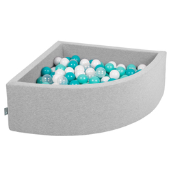 KiddyMoon Piscine à Balles ∅ 7Cm pour Bébé Quart Angulaire Fabriqué En UE, gris clair:turquoise clair/blanc/transparent/turq., 90x30cm/300 Balles