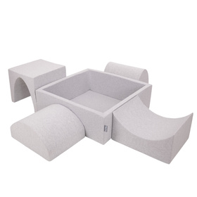 KiddyMoon Aire De Jeux en Mousse avec Carré Piscine À Balles pour Enfants, gris clair: rose poudré/perle/transparent, Piscine (200 Balles) + Version 1
