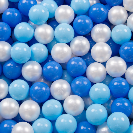 KiddyMoon Aire De Jeux en Mousse avec Rond Piscine à Balles pour Enfants, bleu foncé:babyblue/bleu/perle, Piscine (300 Balles) + Version 2