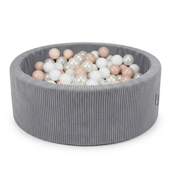 KiddyMoon Piscine Bébé, Piscine À Balles Pour Bébé Et Enfant, Piscine Enfant En Mousse Douce, Housse Côtelée Lavable, Gris foncé: Beige pastel/Blanc/Perle, 90x30cm/200 Balles