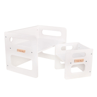 KiddyMoon Table et Chaise pour Enfants Petit Bureau, Blanc, Table: 61x44x44 cm/Chaise: 30x30x30 cm