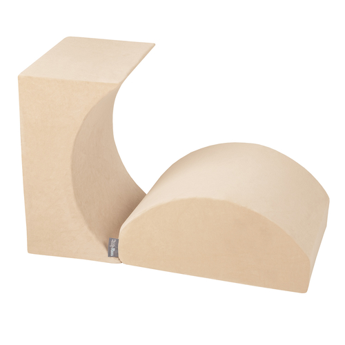 KiddyMoon Velours Aire De Jeux en Mousse pour Enfants, Élément Rampe/Semi-rouleau PPZV-222, beige sableux, Multi-Taille