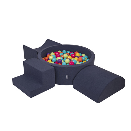 KiddyMoon Aire De Jeux en Mousse avec Rond Piscine à Balles pour Enfants, bleu foncé:vertClr/jaune/turq/orange/rfoncé/violet, Piscine (200 Balles) + Version 6