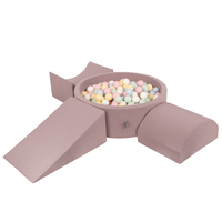 KiddyMoon Aire De Jeux en Mousse avec Rond Piscine à Balles pour Enfants, bruyère: bleu pastel/jaune pastel/blanc/menthe/rose poudré, Piscine (300 Balles) + Version 4