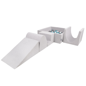 KiddyMoon Aire De Jeux en Mousse avec Carré Piscine À Balles pour Enfants, gris clair: gris/blanc/turquoise, Piscine (200 Balles) + Version 3
