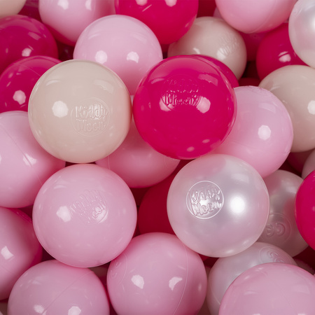KiddyMoon Balles Colorées Plastique ∅7cm pour Piscine Enfant Bébé Fabriqué en EU, beige pastel/rose poudré/perle/rose foncé , 100 Balles/7cm