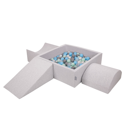 KiddyMoon Aire De Jeux en Mousse avec Carré Piscine À Balles pour Enfants, gris clair: perle/gris/transparent/babyblue/menthe, Piscine (200 Balles) + Version 4