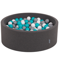 KiddyMoon Piscine à Balles ∅ 7Cm pour Bébé Rond Fabriqué En UE, gris foncé: gris/blanc/turquoise, 90x30cm/300 Balles