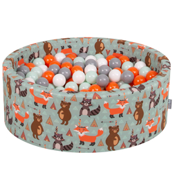 KiddyMoon Piscine à Balles ∅ 7Cm pour Bébé Rond Fabriqué En UE, renard-vert:orange/menthe/gris/blanc, 90x30cm/200 balles