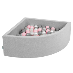 KiddyMoon Piscine à Balles ∅ 7Cm pour Bébé Quart Angulaire Fabriqué En UE, gris clair: perle/gris/transparent/rose poudré, 90x30cm/200 balles