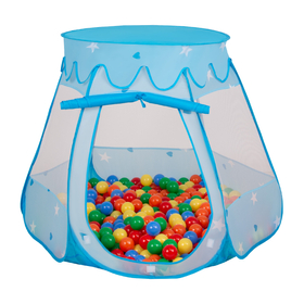 Tente Château Pour Enfants Tente de Jeu Avec Balles Colorées Jouet Cabane Pop-up Château Facile À Monter Maison de Jeu Pour Intérieur et Extérieur, bleu: jaune-vert-bleu-rouge-orange, 105x90cm/100 balles