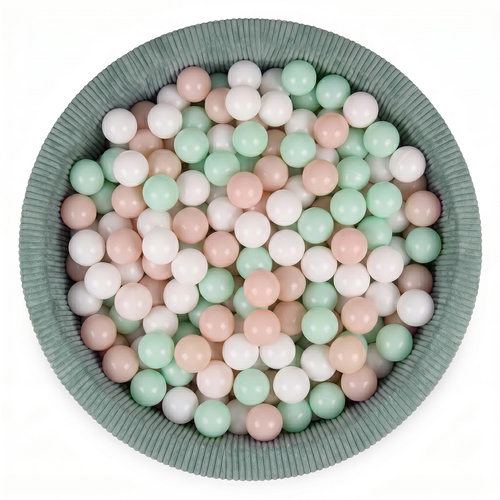 KiddyMoon Piscine Bébé 90 x 30 cm avec balles, piscine à balles pour bébé et enfant, piscine enfant en mousse douce, housse côtelée lavable, Vert: Beige pastel/Blanc/Menthe, 90x30cm/200 Balles