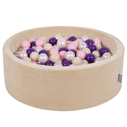 KiddyMoon Velours Piscine à Balles ∅7Cm pour Bébé Rond Fabriqué en EU, beige sableux: beige pastel/rose poudré/perle/violet, 90x30cm/200 Balles