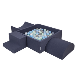 KiddyMoon Aire De Jeux en Mousse avec Carré Piscine À Balles pour Enfants, bleu foncé:perle/gris/transparent/babyblue/menthe, Piscine (200 Balles) + Version 6