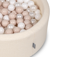 KiddyMoon Piscine à Balles Boules 7 cm pour un Remplissage plus Généreux Pour Bébés au Housse Teddy, Convient dès 8 Mois, Crème: Beige Pastel/Blanc/Perle, 90x30cm/300 Balles