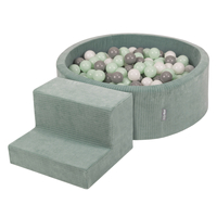KiddyMoon Parcours Motricité En Mousse Avec Balles Enfants Favorise Créativité, Vert : blanc/gris/menthe, Piscine (200 Balles)+ Marches