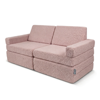 KiddyMoon Canapé Enfant en Mousse et Housse Teddy, Modulaire et Pliable, pour Jouer, Lire et se Détendre, rose, Canapés