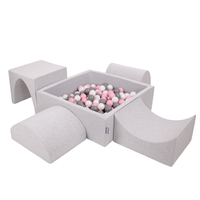 KiddyMoon Aire De Jeux en Mousse avec Carré Piscine À Balles pour Enfants, gris clair: blanc/gris/rose poudré, Piscine (200 Balles) + Version 1