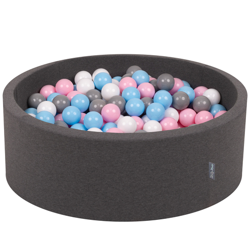 KiddyMoon Piscine à Balles ∅ 7Cm pour Bébé Rond Fabriqué En UE, gris foncé:blanc/gris/babyblue/rose poudre, 90x30cm/200 balles