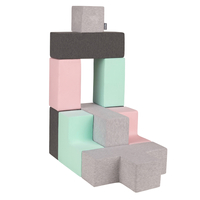 KiddyMoon blocs mous pour bébé cubes de construction en mousse, mix: gris clair/girs foncé/rose/menthe, 9 Pieces