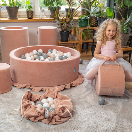 KiddyMoon tapis d'éveil sac à jouets 2en1 pour enfants, Rose De Sables: Beige Pastel/ Gris/ Blanc