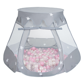 Tente Château Pour Enfants Tente de Jeu Avec Balles Colorées Jouet Cabane Pop-up Château Facile À Monter Maison de Jeu Pour Intérieur et Extérieur, gris:rose poudré/perle/transparent, 105x90cm/300 balles