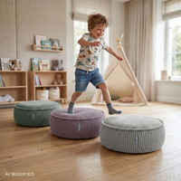 KiddyMoon Pouf enfant en mousse avec housse amovible, gris clair, L