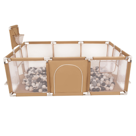 Parc Bébé avec Balles Plastiques Aire De Jeu Pliable Basket Football, beige : beige pastel/gris/blanc/noir, 200 balles
