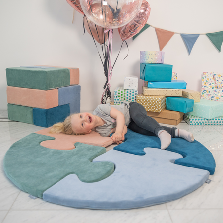 Puzzle en mousse doux tapis de motricité pour enfants tapis d'éveil pour bébé 4 éléments KiddyMoon, Rose/ Gris Clair